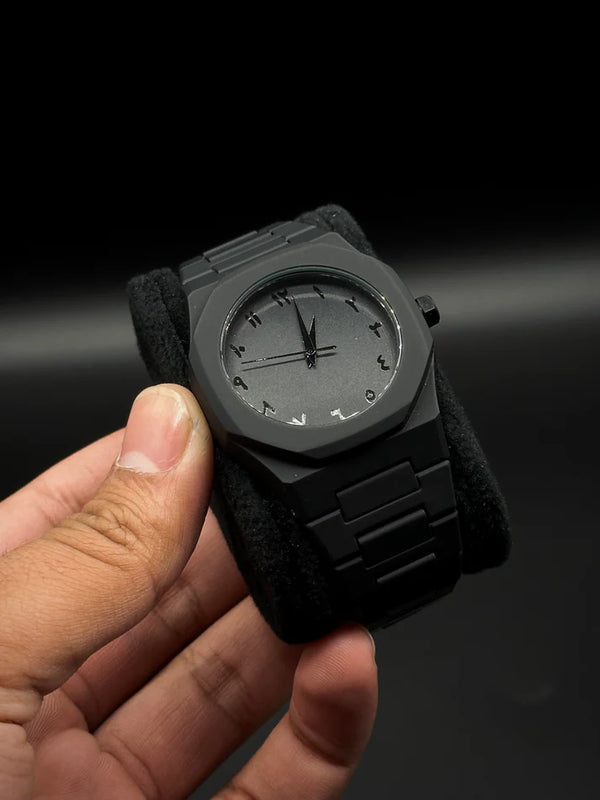 Aura Quartz Watch Black Lightweight Design Arabic Dial Black Aura Arabic Wat